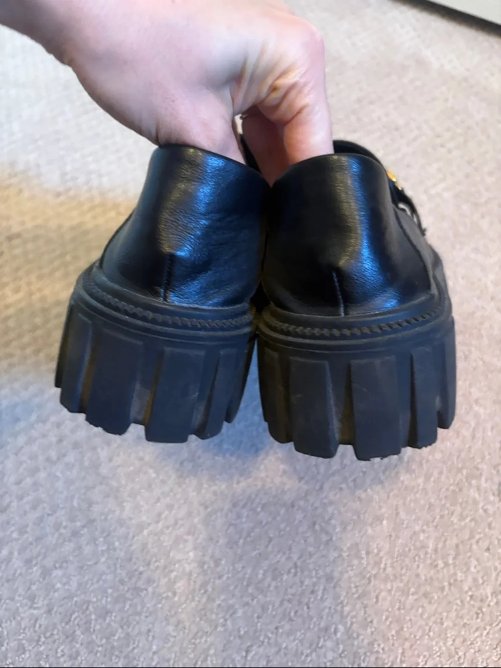 Black Leather Men’s Bit Loafers with Gold Hardware - Picture 4 of 6